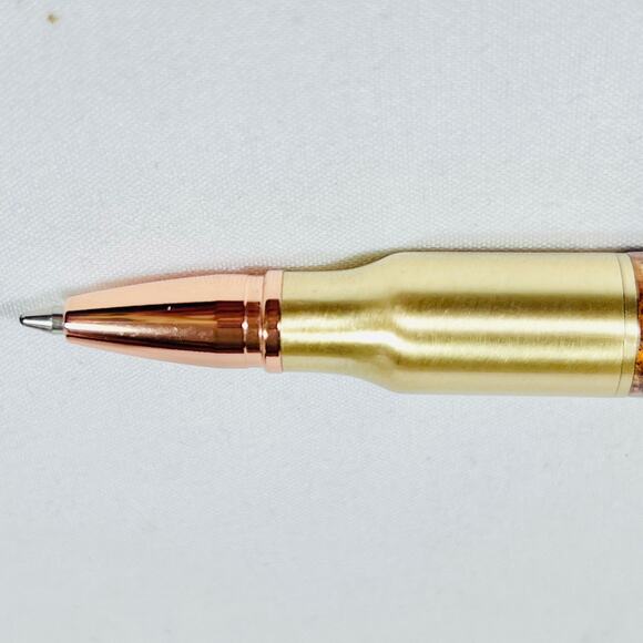 Bolt Action Ball Point Pen Rifle Handmade Brass Gold Brown Swirl Acrylic Resin - Picture 2 of 7
